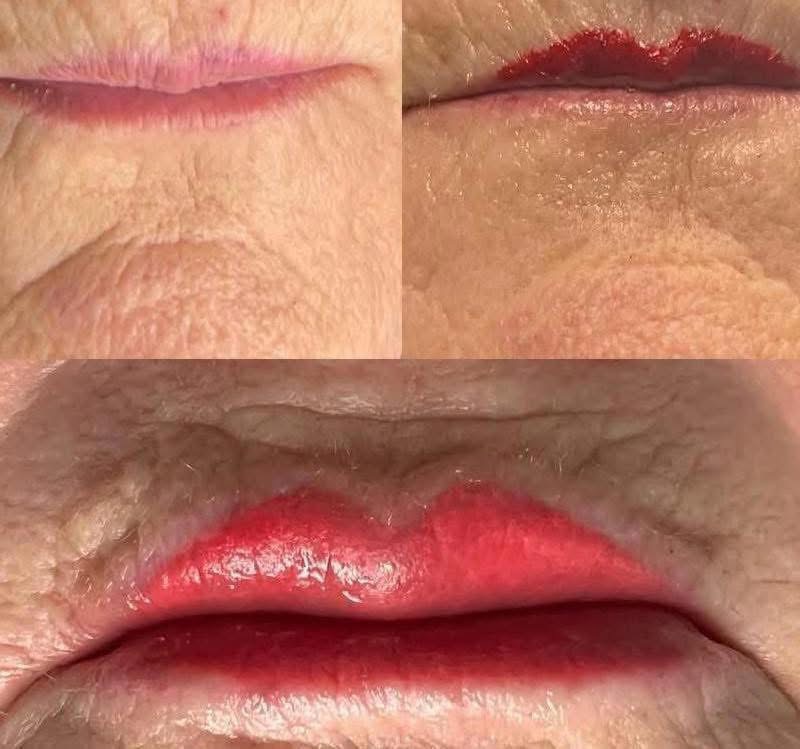 Permanent makeup: lip blush before and after